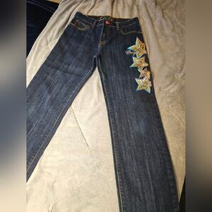 Coogi Girls Dark Wash Jeans with Star Embroidery